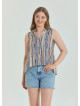 Shirt Collar Asymmetric Cut Beige Ethnic Blouse 4562